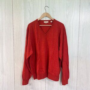 Peter Millar 100% Extrafine Merino Wool Orange V-Neck Sweater